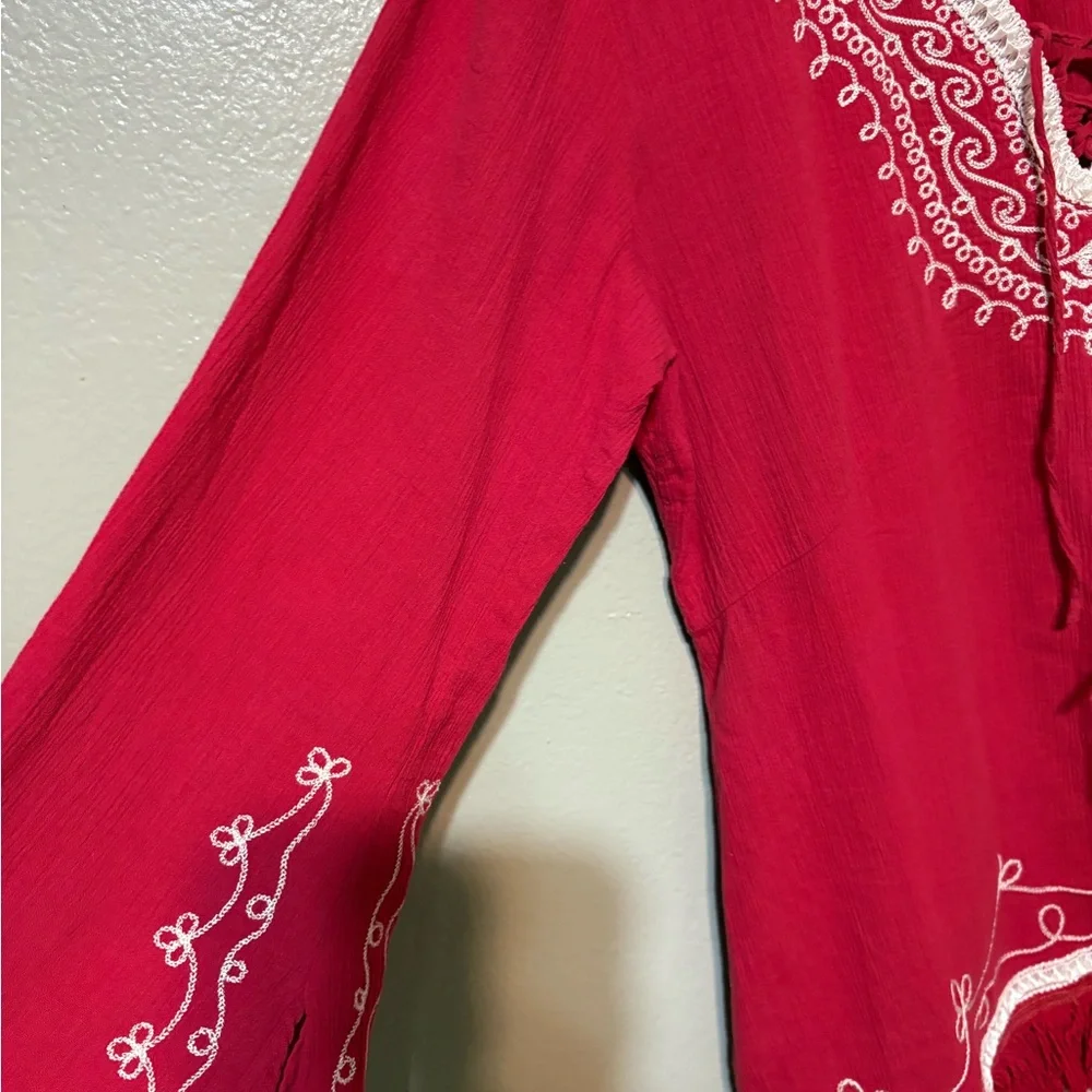 Pinkish Embroidered Boho Tunic with Fringe Size L - Picture 7 of 13